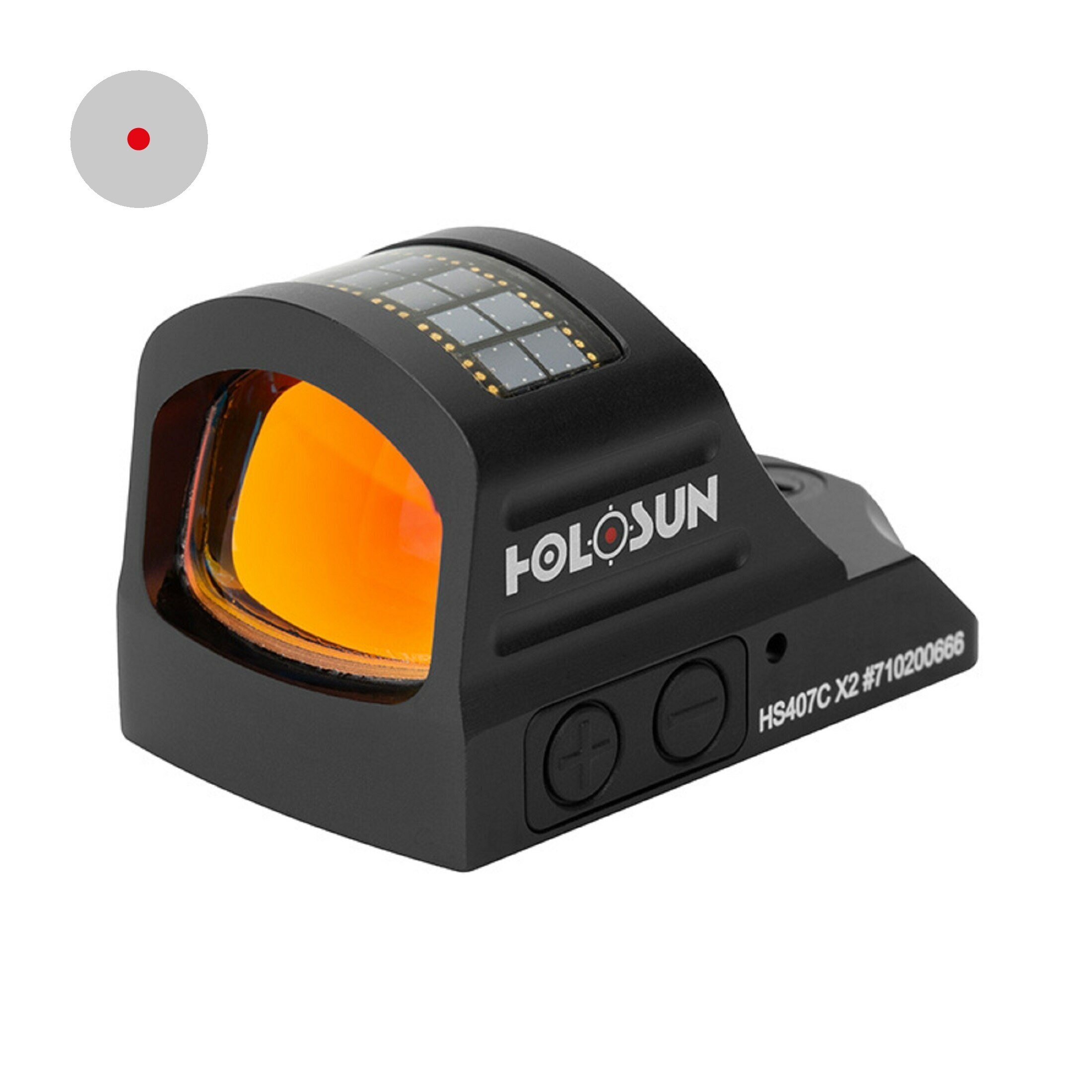 Holosun HS407C-X2 Åbent Refleks Rødpunktvisir + 2MOA Punkt Sigte, Solcelle, sort, Jagt, Sportsskydn…