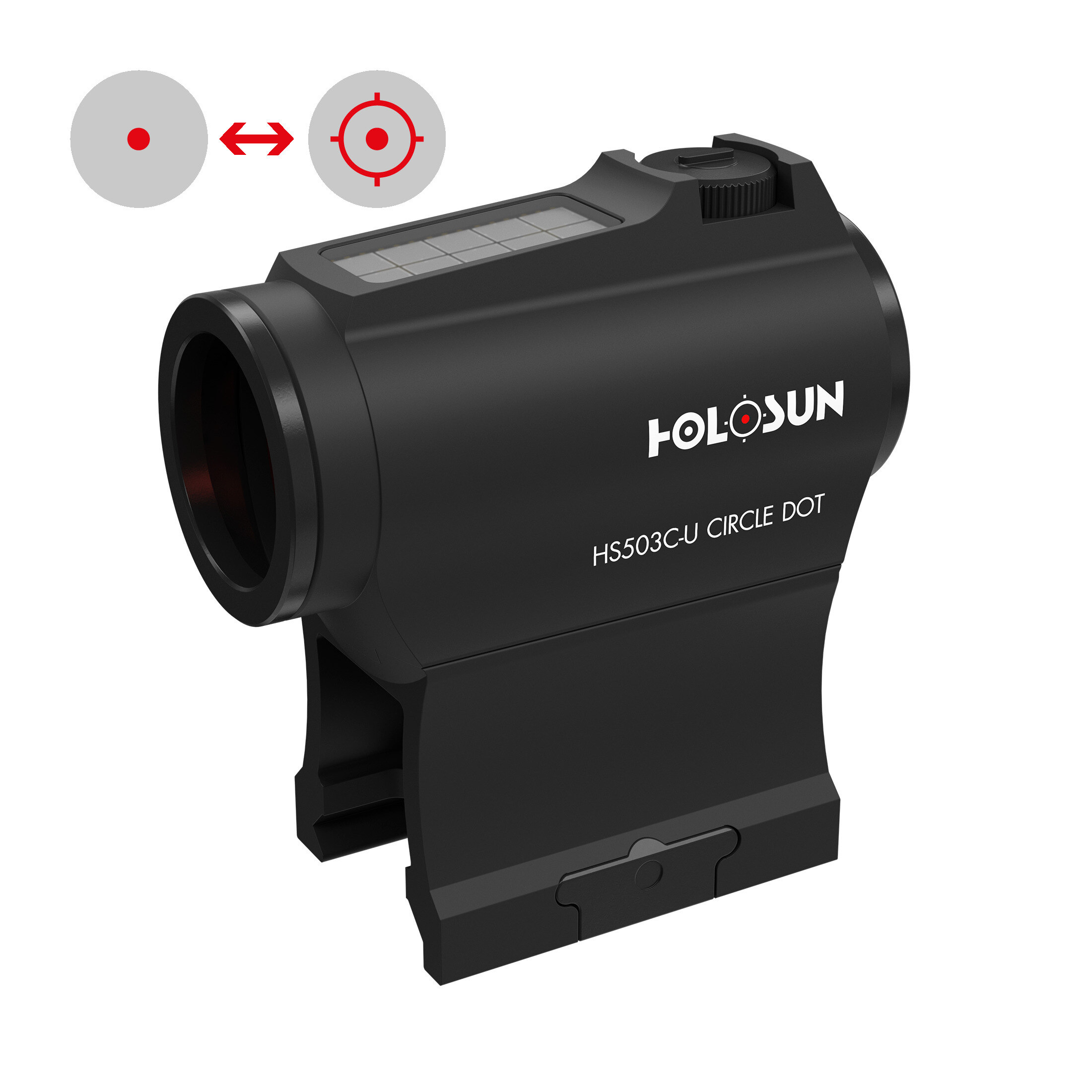 Holosun HS503C-U Rotpunkt Visier, wechselbares 2MOA Punkt, 65MOA Kreis Absehen, Solarzelle, geneigt…