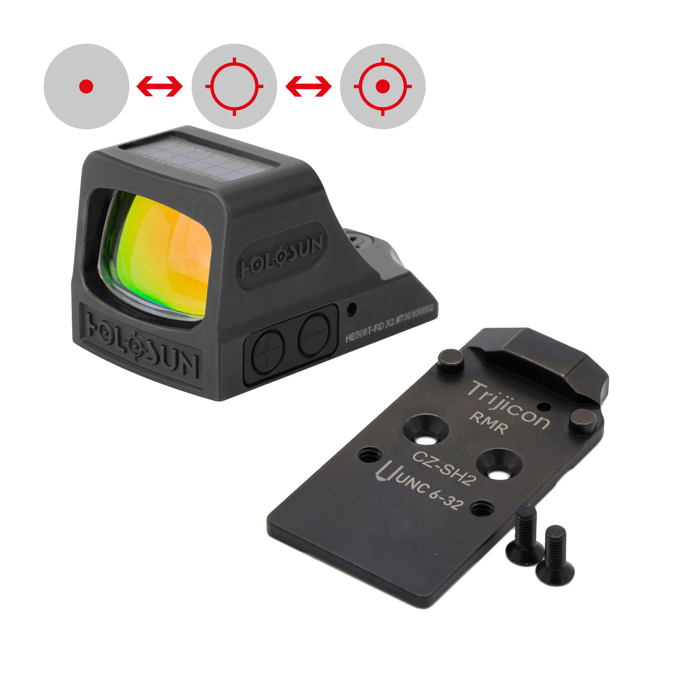 Holosun offenes Reflexvisier HE508T-RD-X2 mit wechselbarem Absehen, innovativen Sperrmodus und Tita…