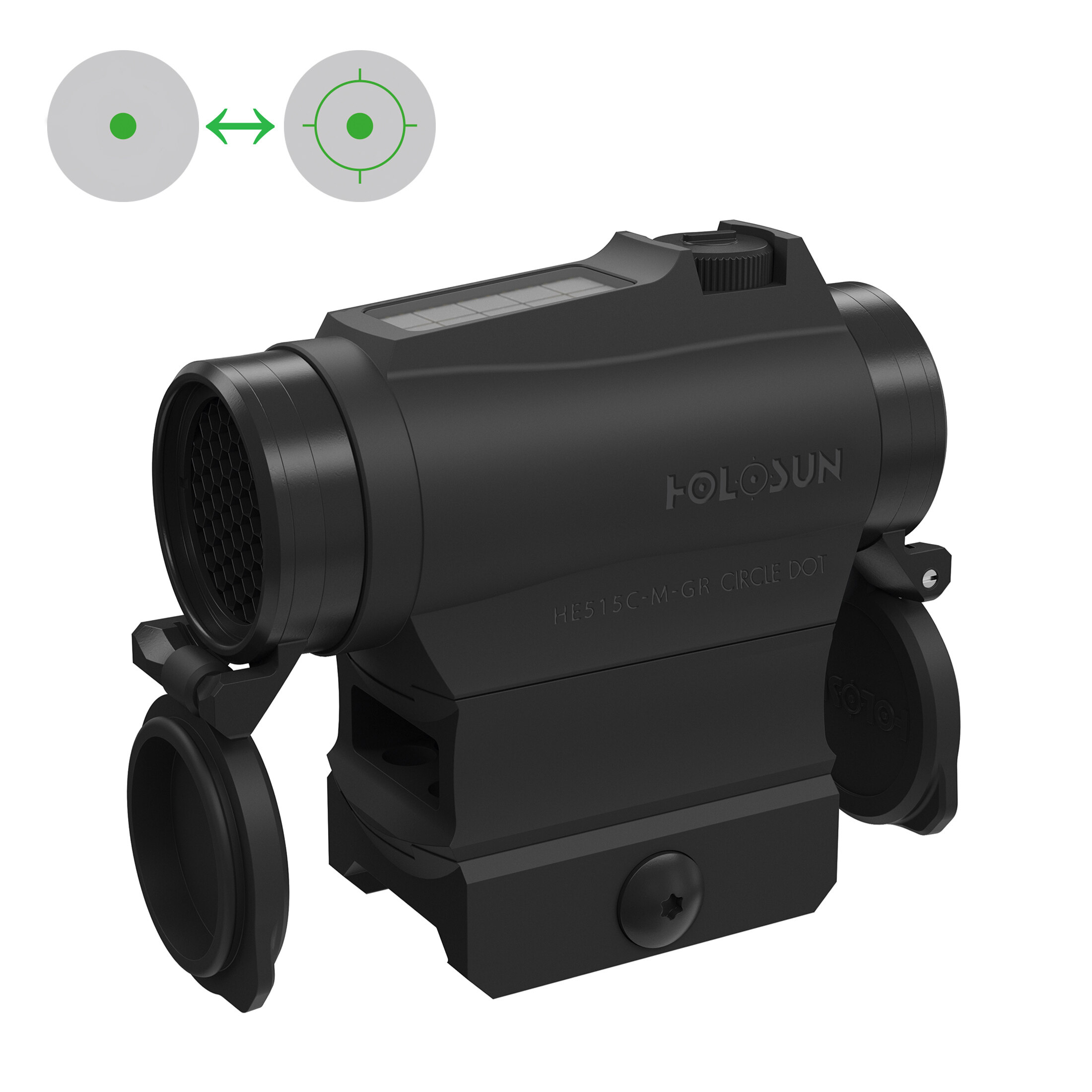 Holosun ELITE HE515C-M-GR Microdot Grønpunkt Sigte Militær + udskiftelig 2MOA Punkt, 65MOA Cirkelvi…