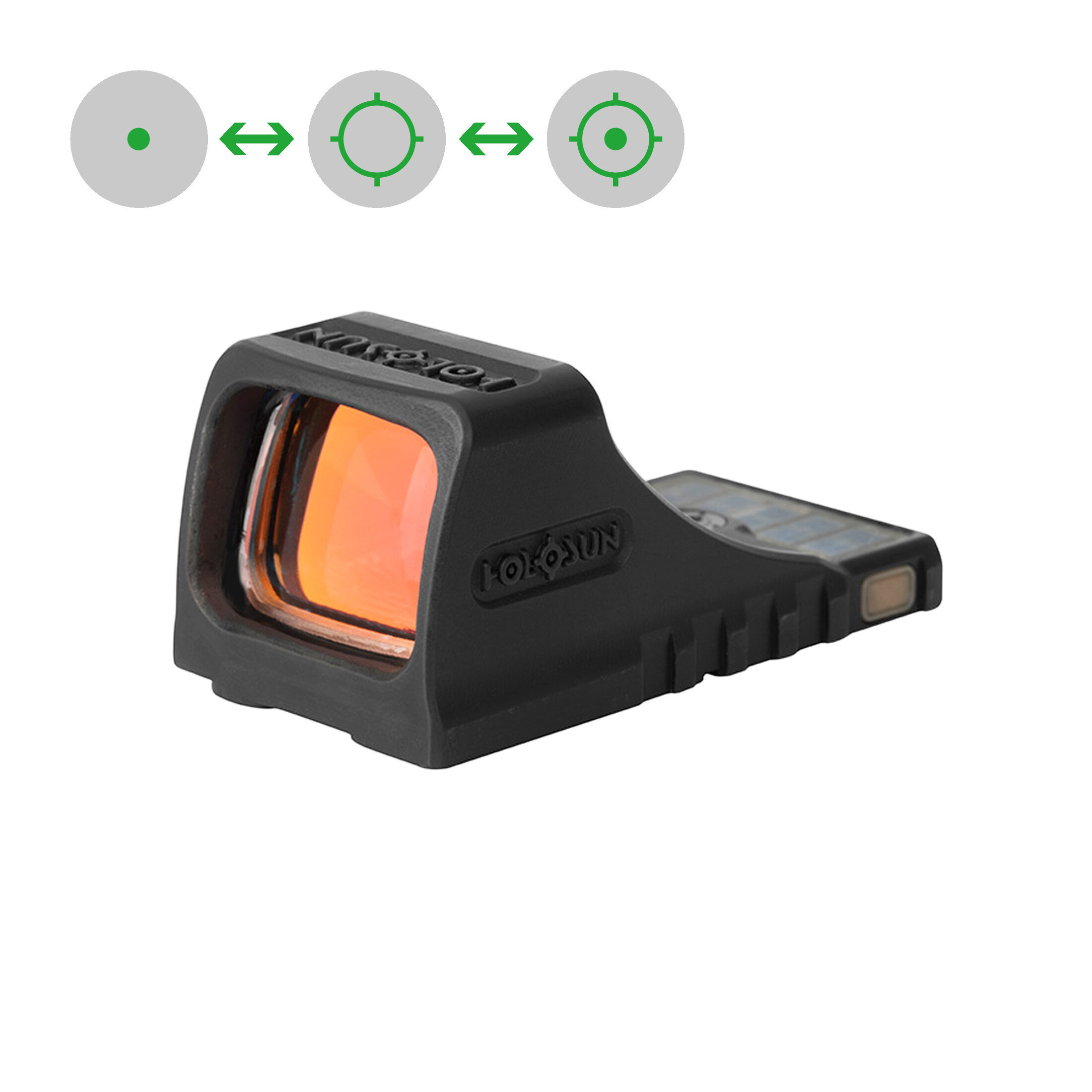 Holosun SCS-MOS-GR Micro visor réflex abierto (mini) con retícula verde presenta un sistema de múlt…