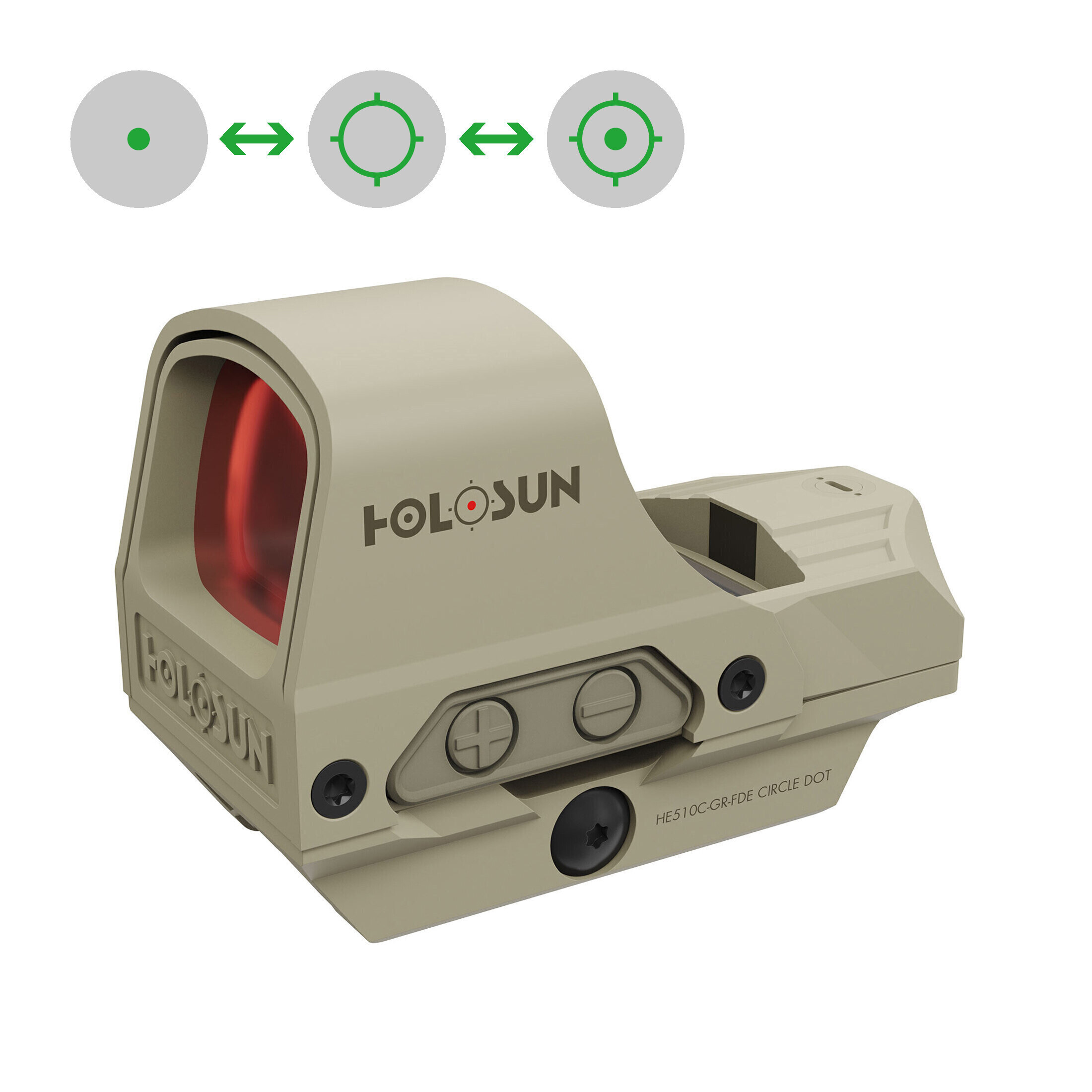 Holosun ELITE HE510C-GR-FDE open reflex green dot sight  switchable 2MOA dot, 65MOA circle dot reti…