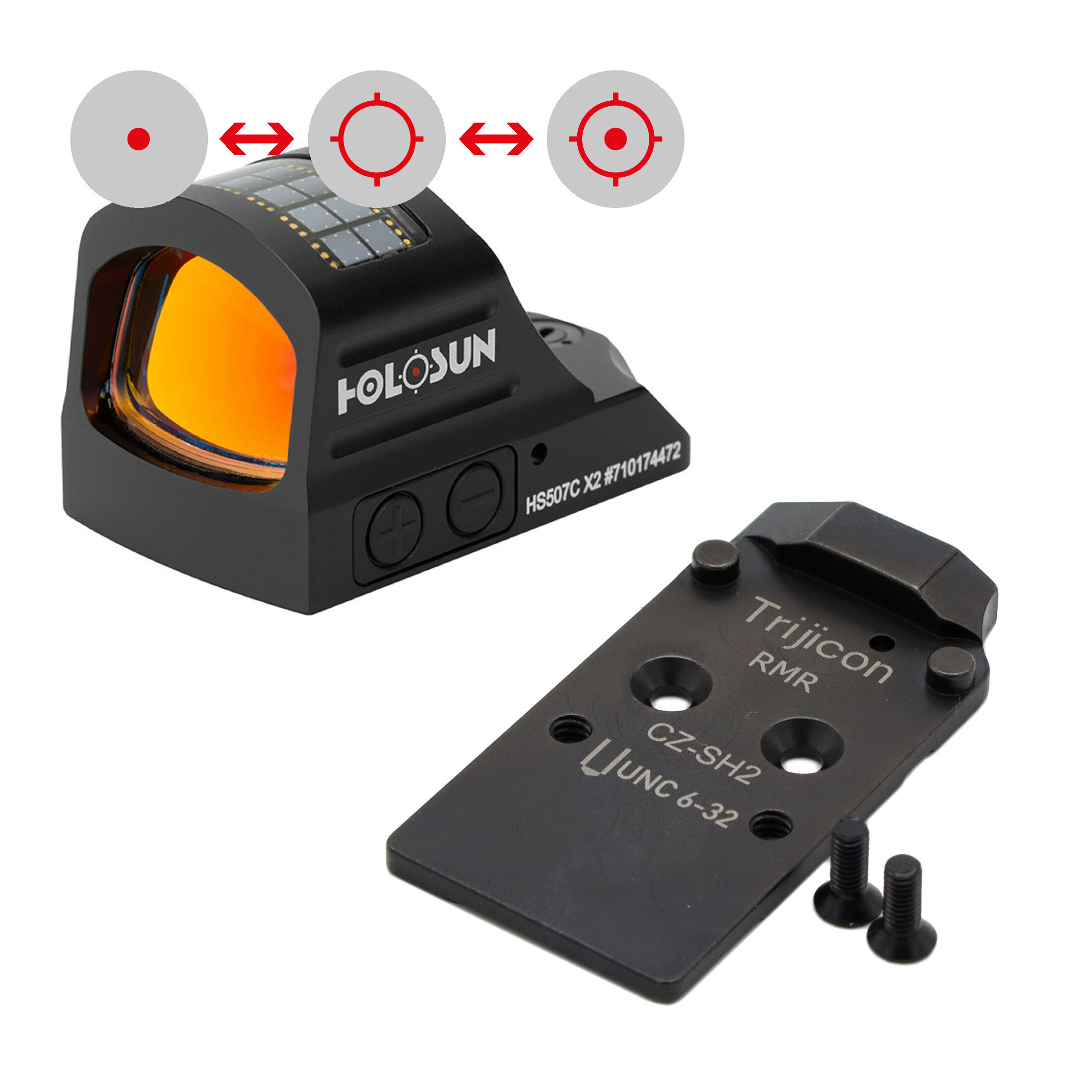 Holosun HS507C-X2 Offenes Reflex Rotpunktvisier + wechselbarem 2MOA Punkt, 32MOA Kreis Absehen  Sol…