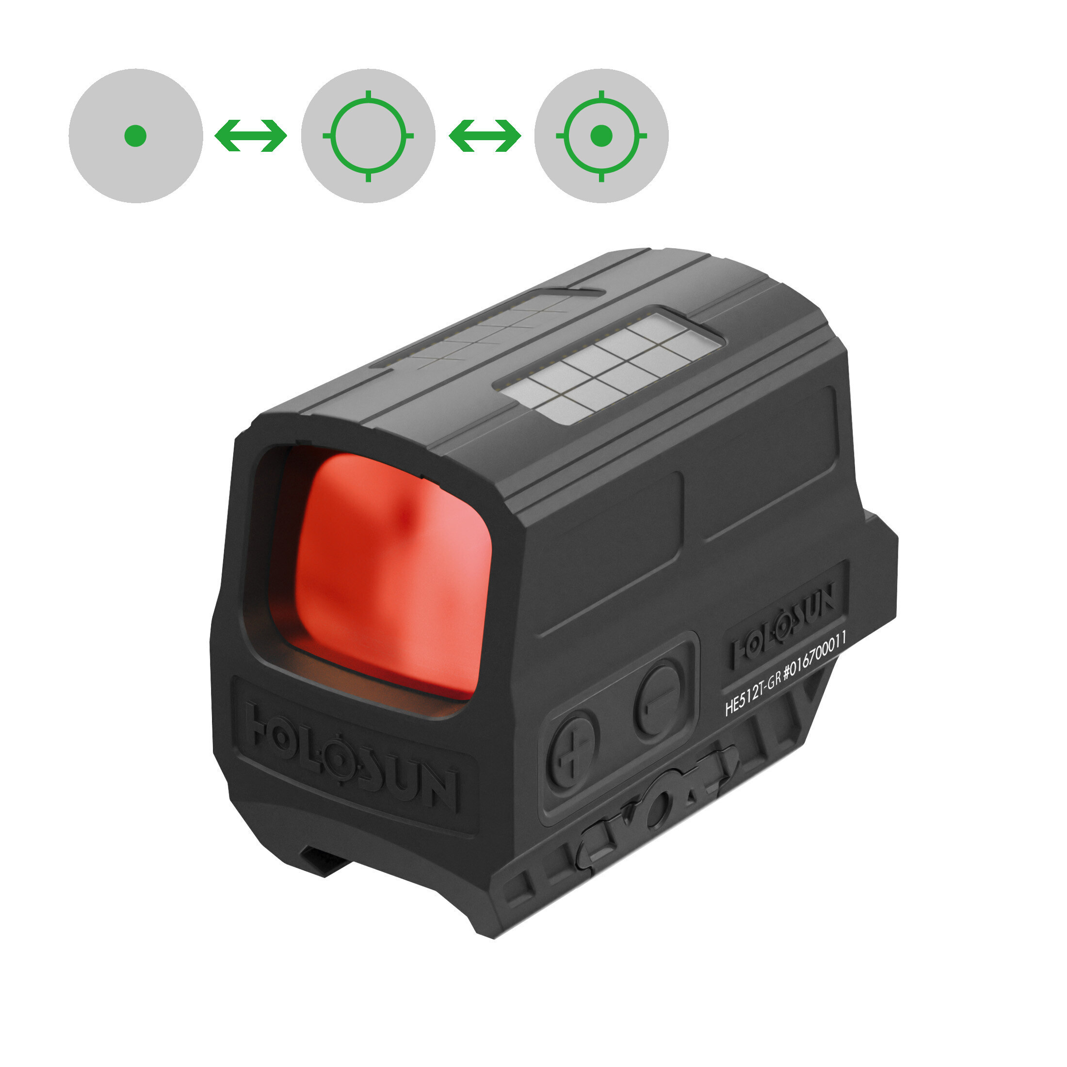 Holosun ELITE suljettu heijastintähtäin HE512T-GR vaihdettavalla tähtäimellä ja titaanikotelolla, v…