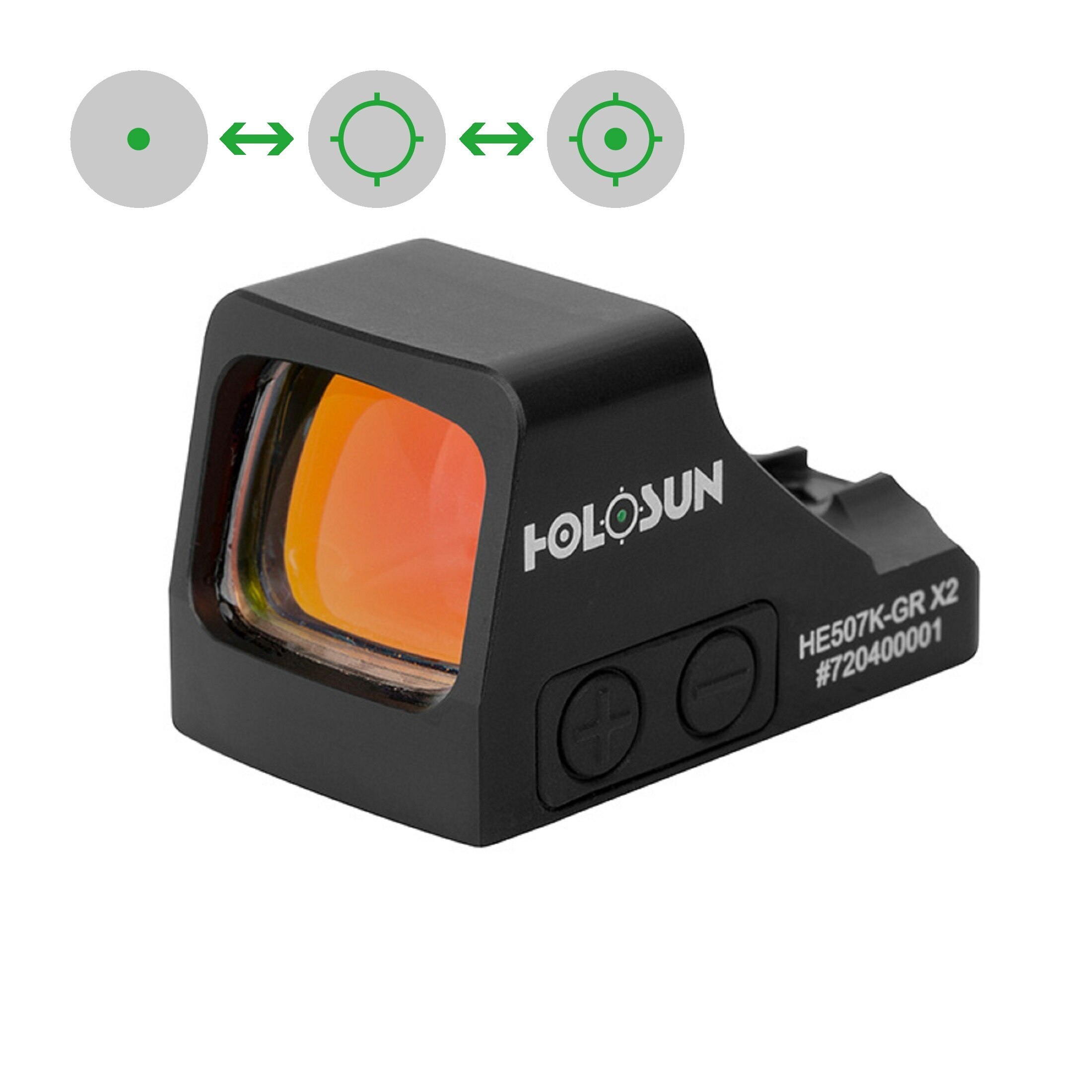 Holosun HE507K-GR-X2 Viseur réflexe ouvert à point vert + point interchangeable 2MOA, réticule circ…