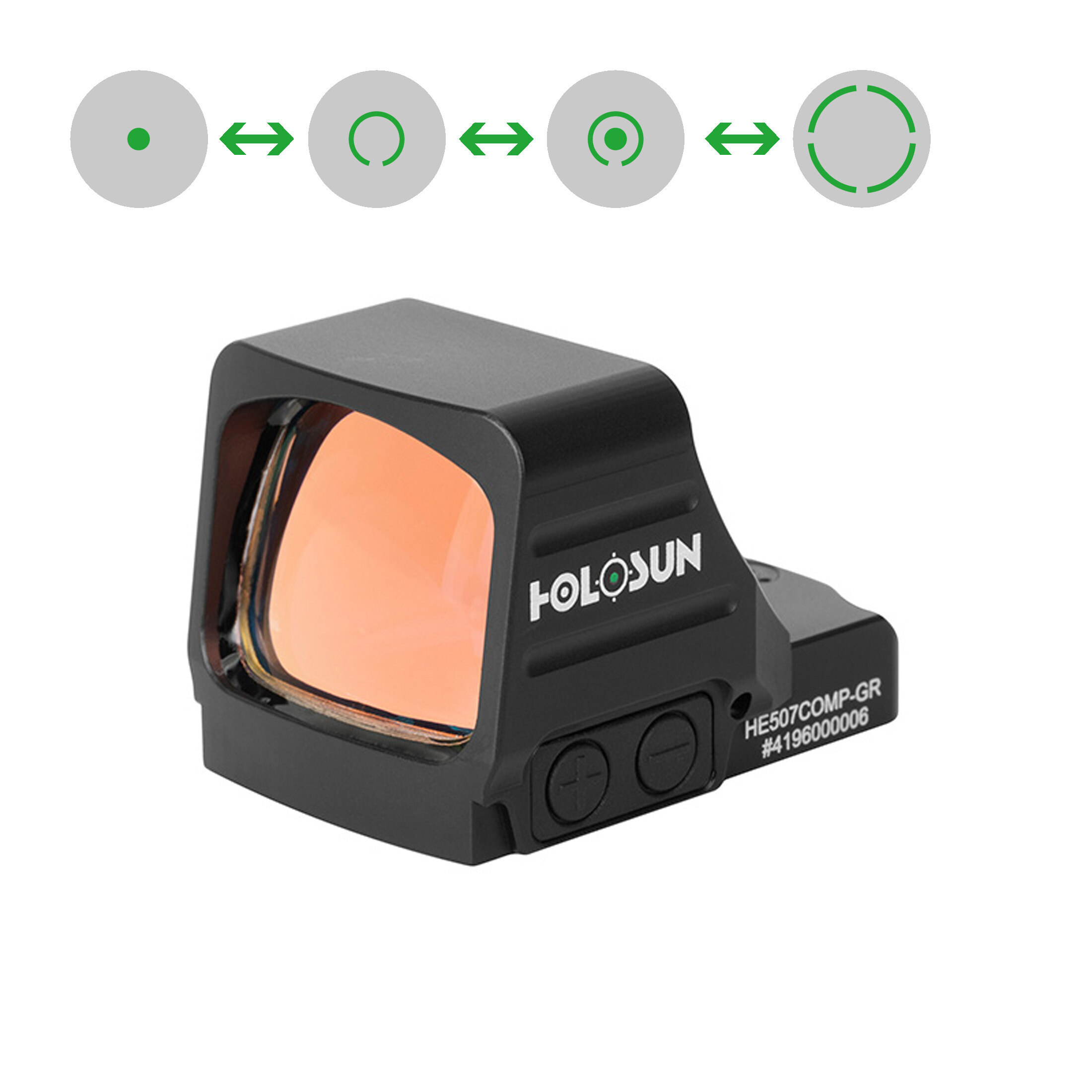 Holosun åpent refleksvisir HE507COMP-GR med utskiftbart sikte, grønnpunkt visir, jakt, airsoft, mil…