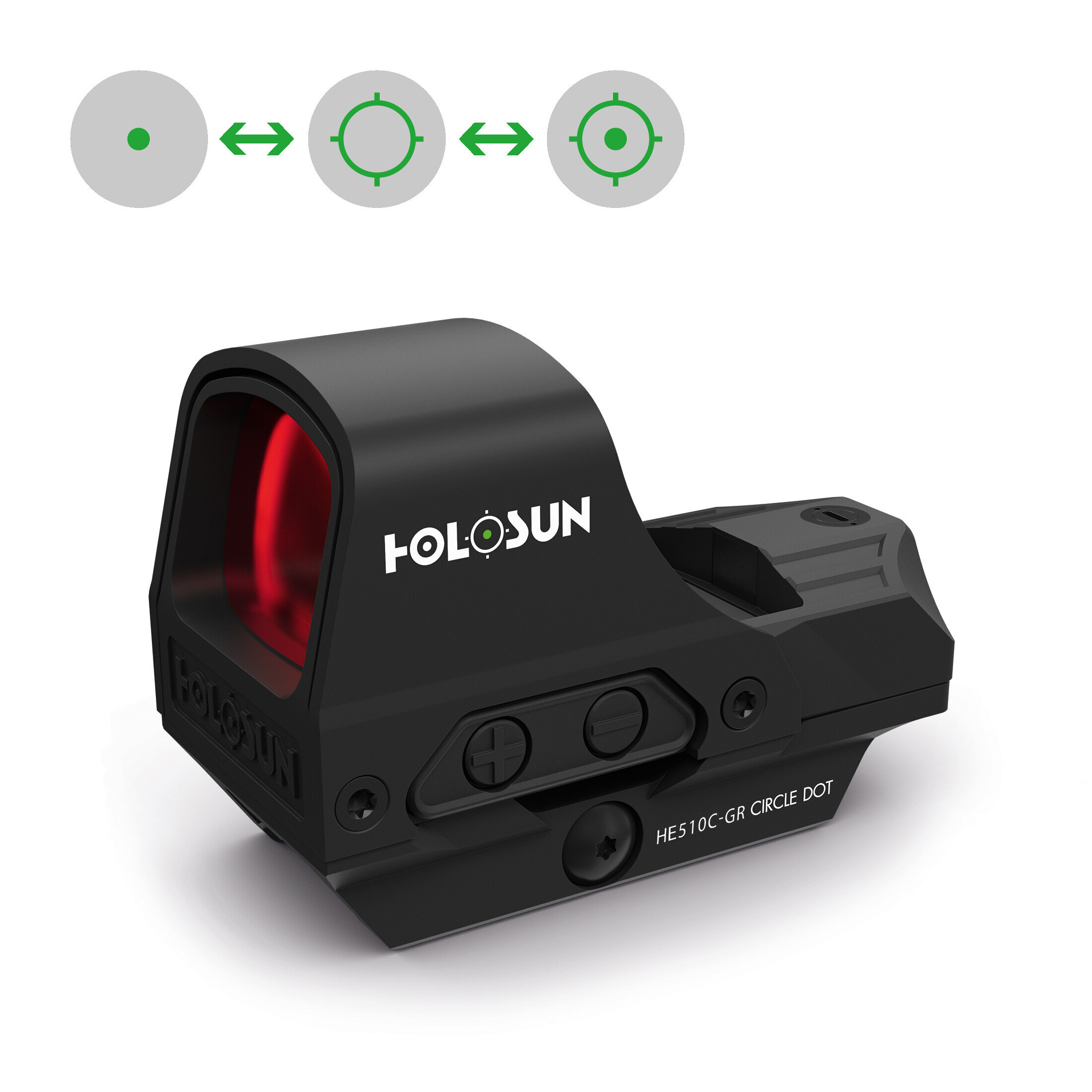 Holosun ELITE HE510C-GR open reflex green dot sight, switchable 2MOA dot, 65MOA circle dot reticle,…
