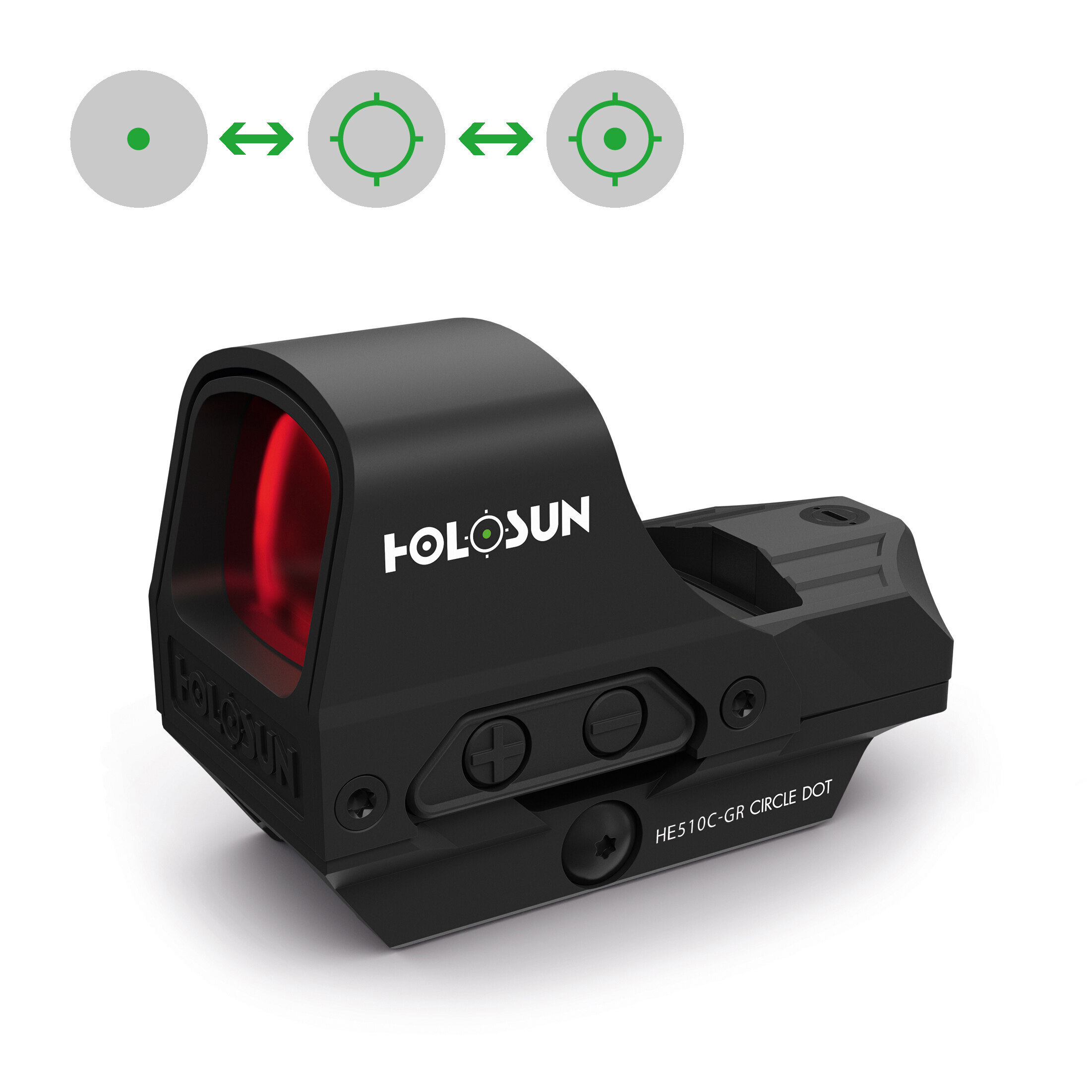 Holosun ELITE HE510C-GR Open Reflex Zicht Groenpunt Visier, verwisselbare 2MOA Punt, 65MOA Cirkel R…