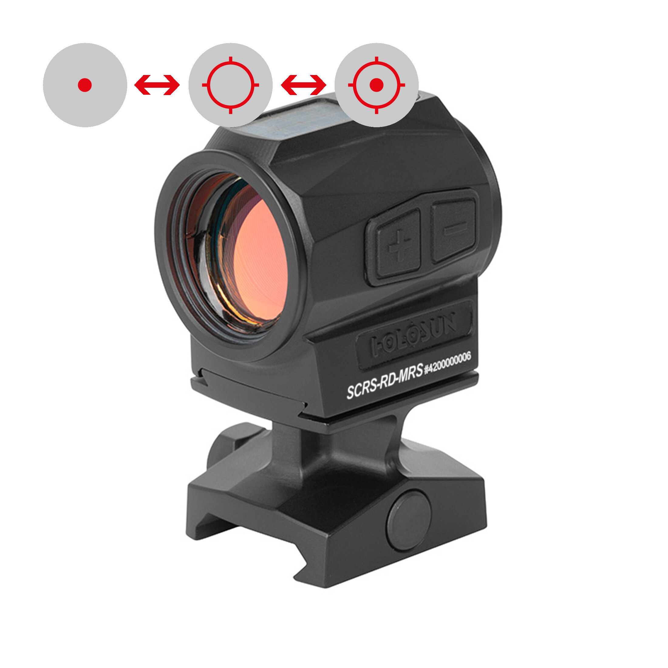 Holosun SCRS-RD-MRS red dot sight, switchable 2MOA dot, 65MOA circle dot reticle, solar cell, black…