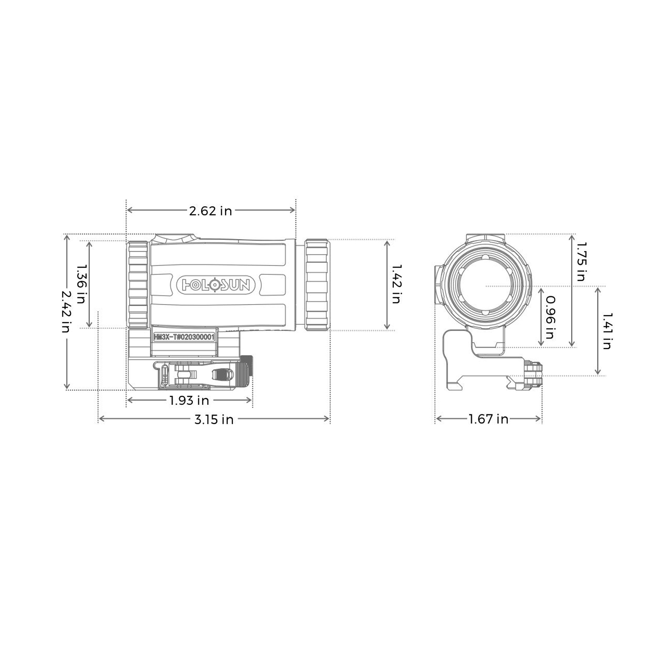 Holosun Magnifier HM3X-TITAN, 3 fach Vergrößerung, schwarz, Picatinny/Weaver, Jagd, Sportschießen, …