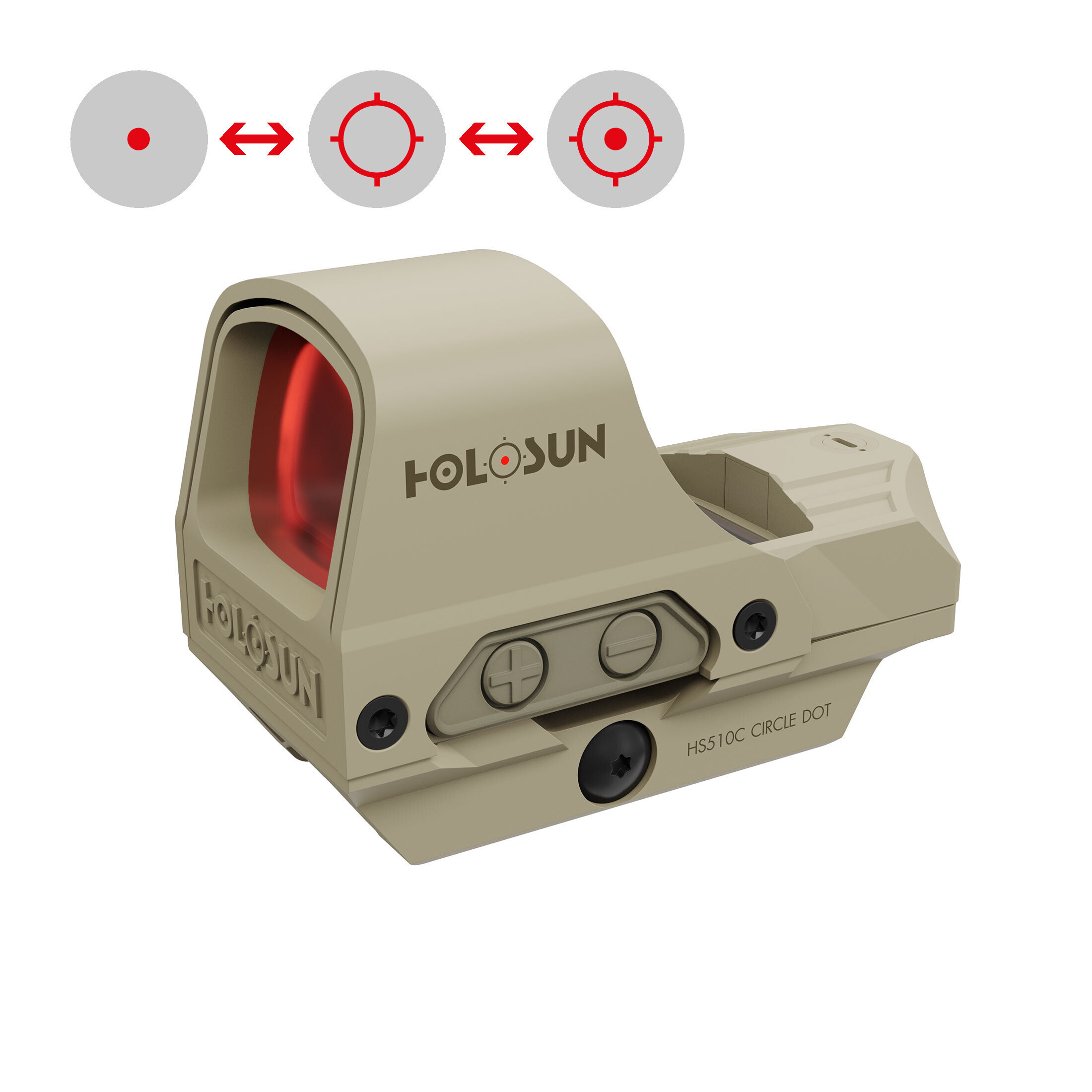 Holosun HS510C-FDE open reflex red dot sight, switchable 2MOA dot, 65MOA circle dot reticle, solar …