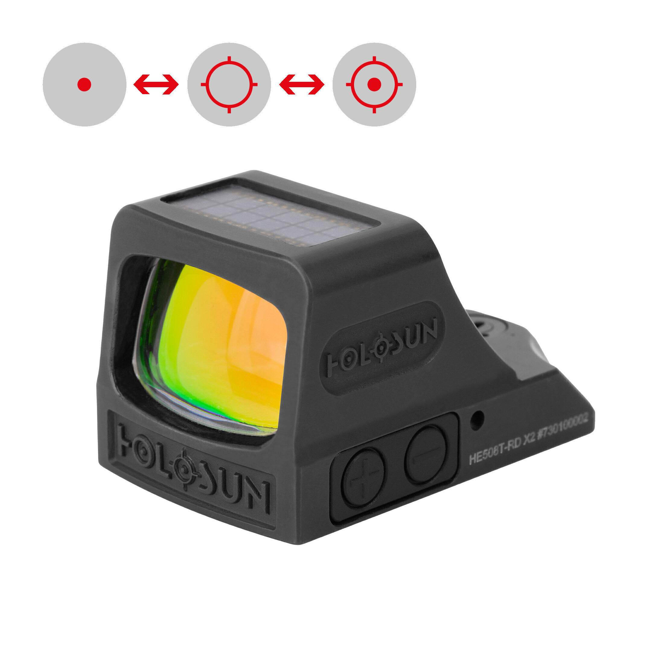 Holosun open reflex sight HE508T-RD-X2 with interchangeable reticle, innovative lock mode, and tita…