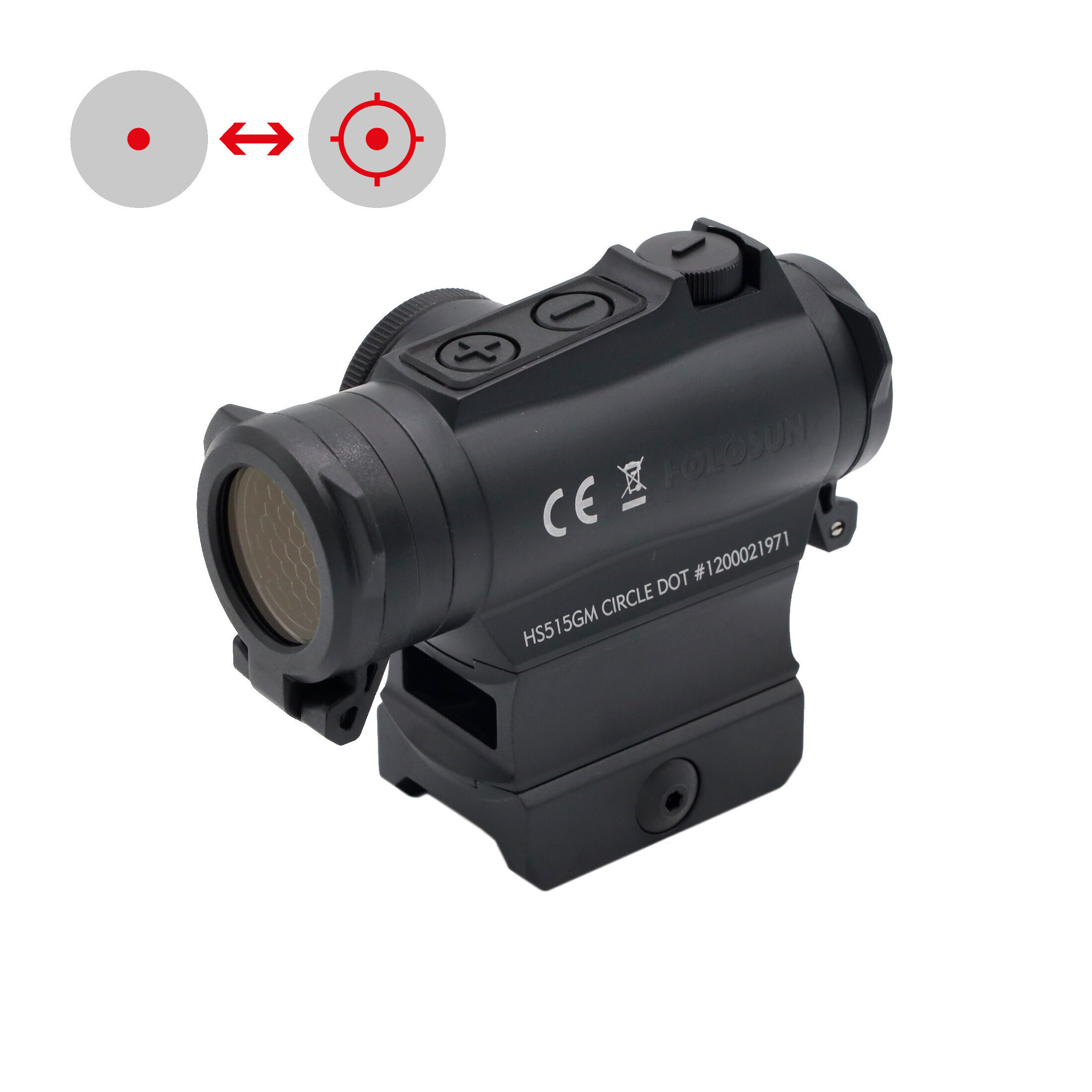 Holosun HS515G-M Microdot red dot sight military, switchable 2MOA dot, 65MOA circle dot reticle, bl…